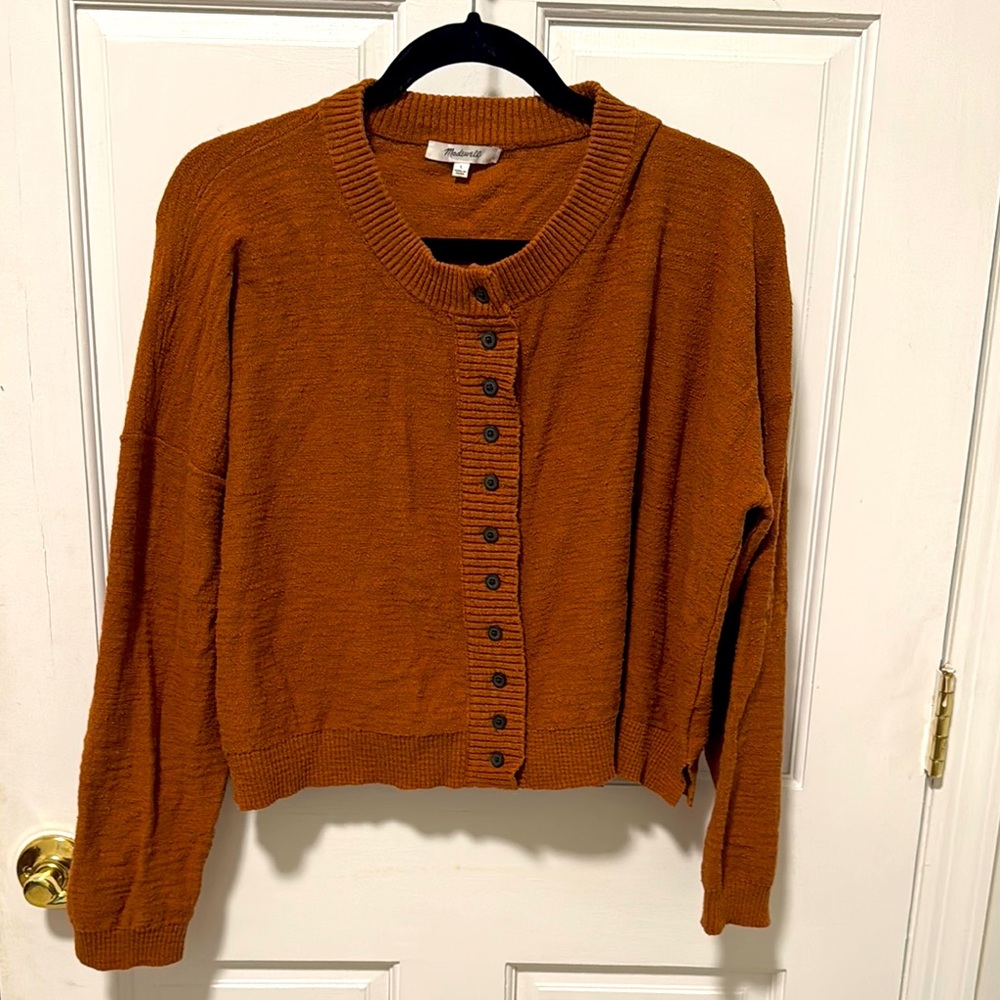 Madewell Rust Cropped Cardigan Sweater Classic Knit
